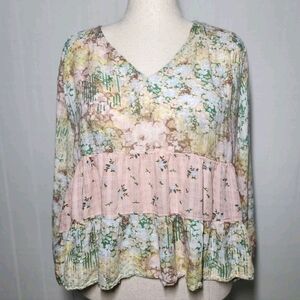 Wonderly Boho Tier Blouse Patchwork Floral Baby Doll Top 54" bust 5X ? no tag